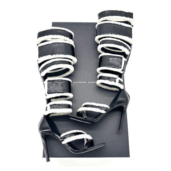 NIB Giuseppe Zanotti Vanilla Winter Shearling Knee High Gladiator Sandals 37 - Picture 2 of 9